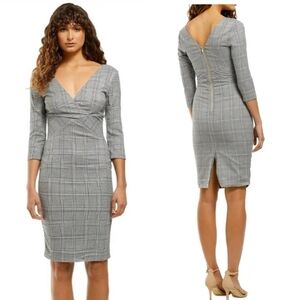 New Alexia Admor Camilla Glenn Plaid V Neck Half Sleeve Wiggle Pencil Dress
